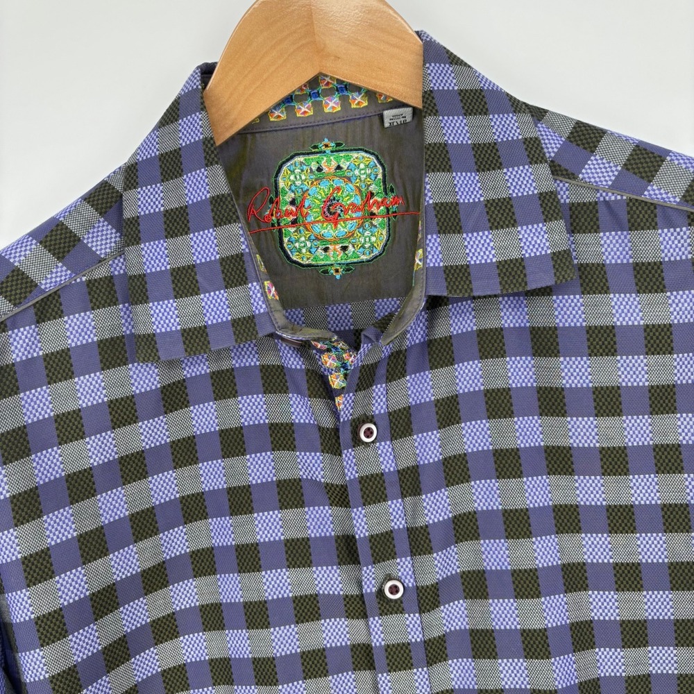 Robert Graham Button Down Shirt Mens XL Purple Black Multi Buffalo Check